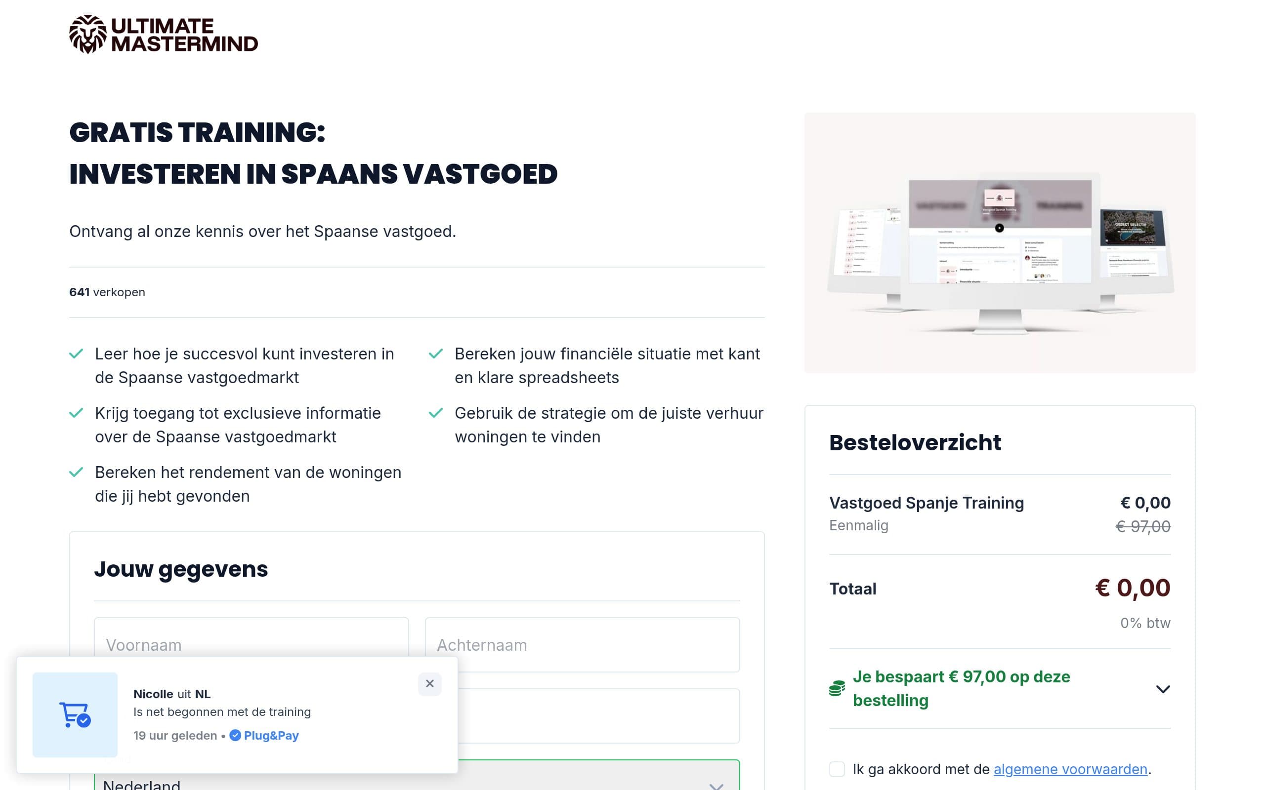 Screenshot van Vastgoed Spanje training (Ultimate Mastermind)