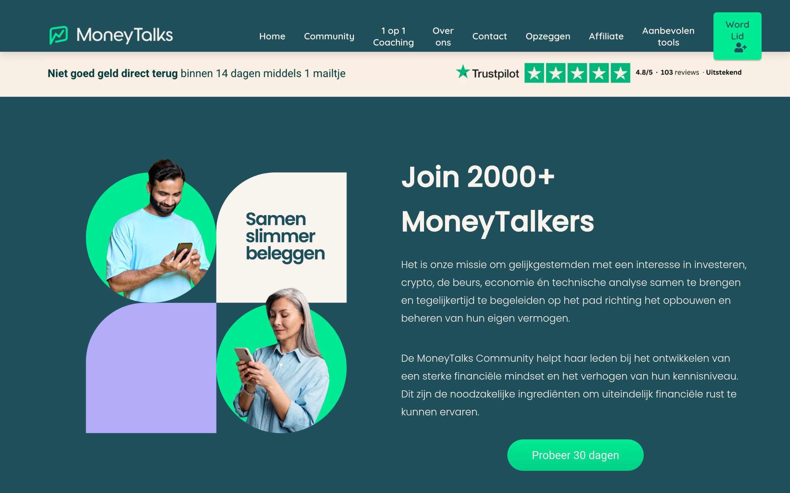 Screenshot van MoneyTalks Community (Madelon Vos)
