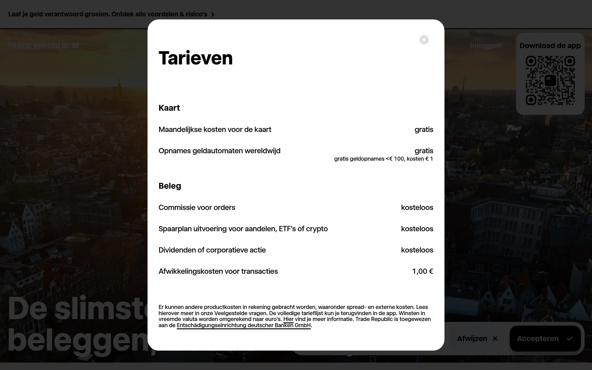 Trade Republic prijzen screenshot