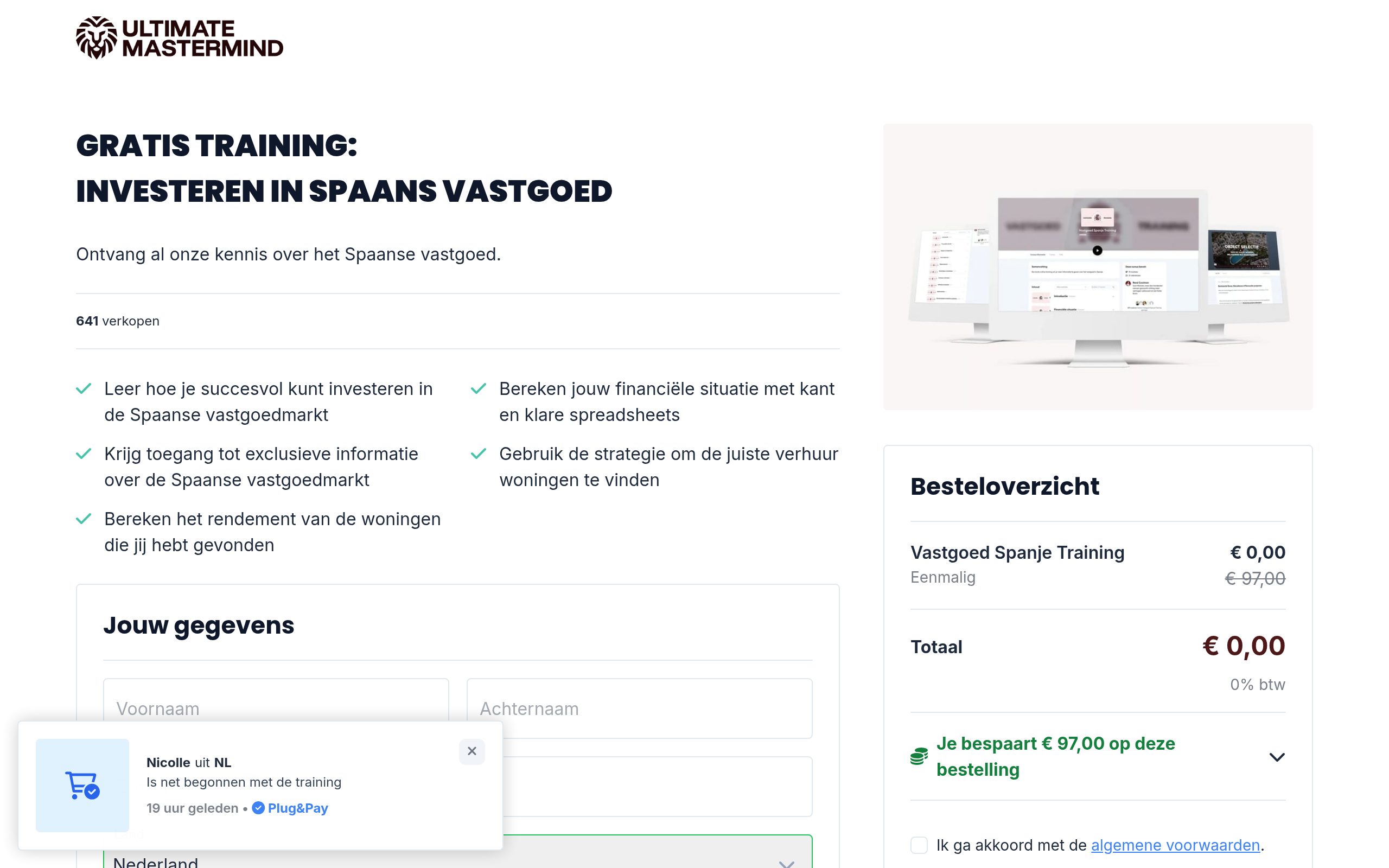 Screenshot van Vastgoed Spanje training (Ultimate Mastermind)
