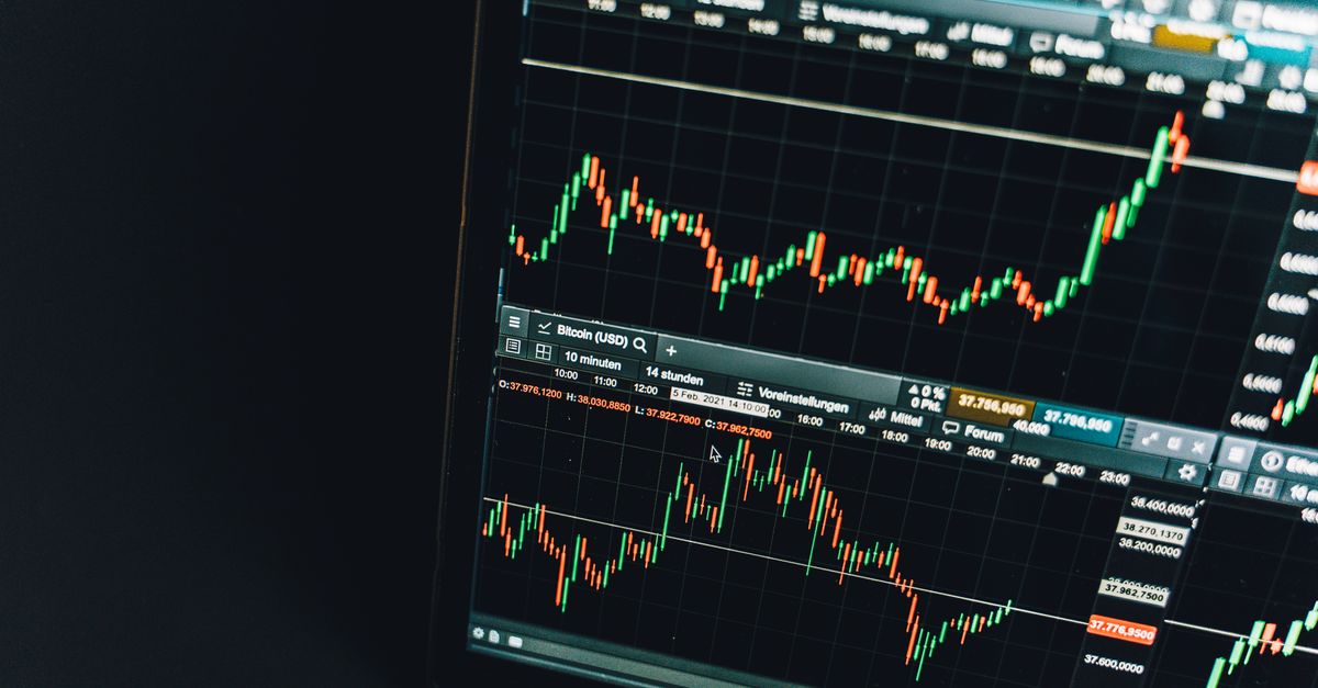 Bitcoin koersgrafiek op financieel scherm